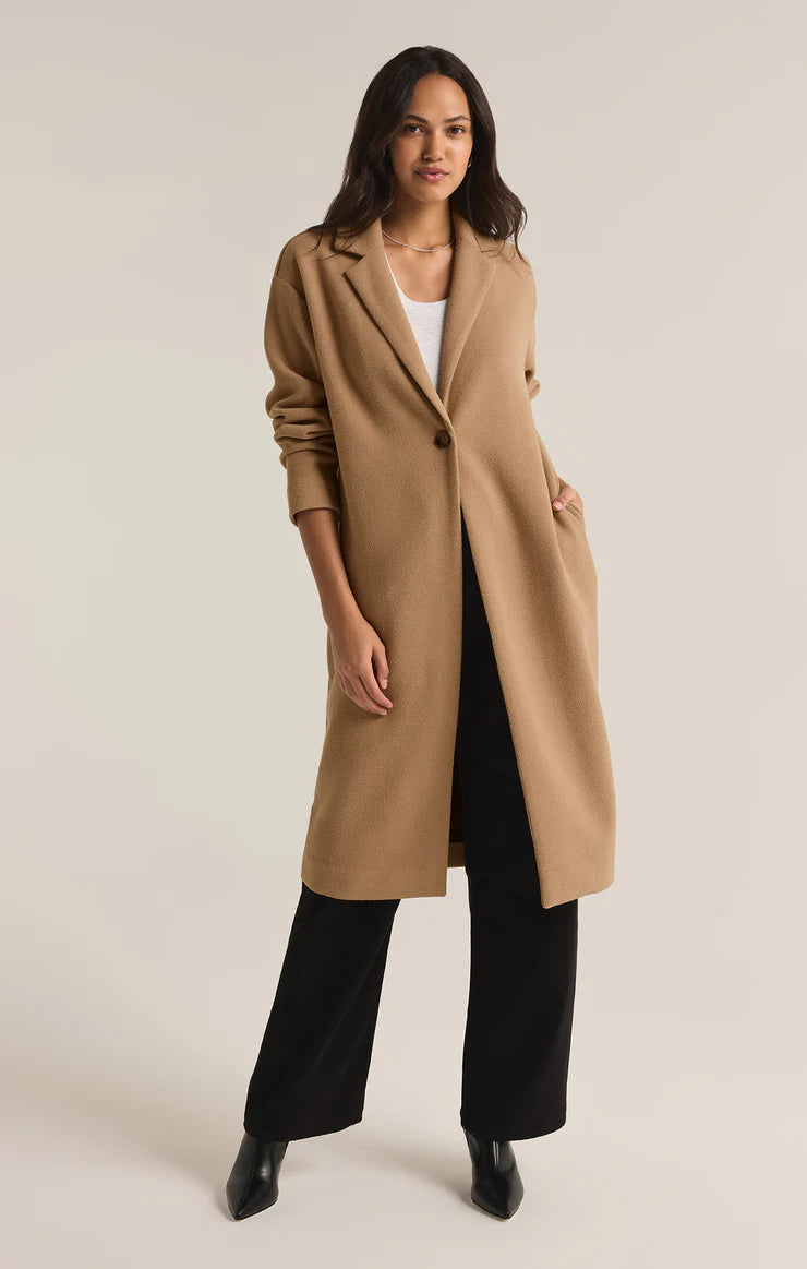 z supply mason knit coat in classic camel-front