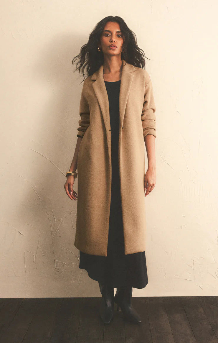 z supply mason knit coat in classic camel-front