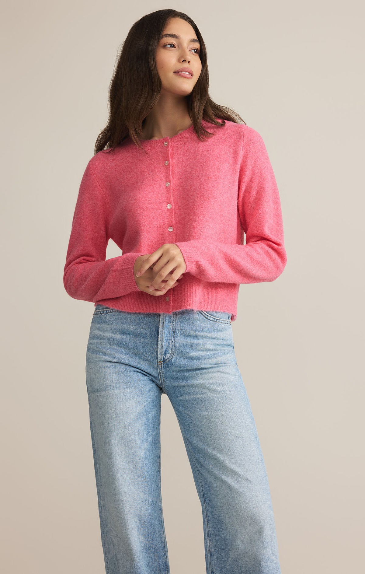 Z SUPPLY Medina Cardigan in disco pink-front