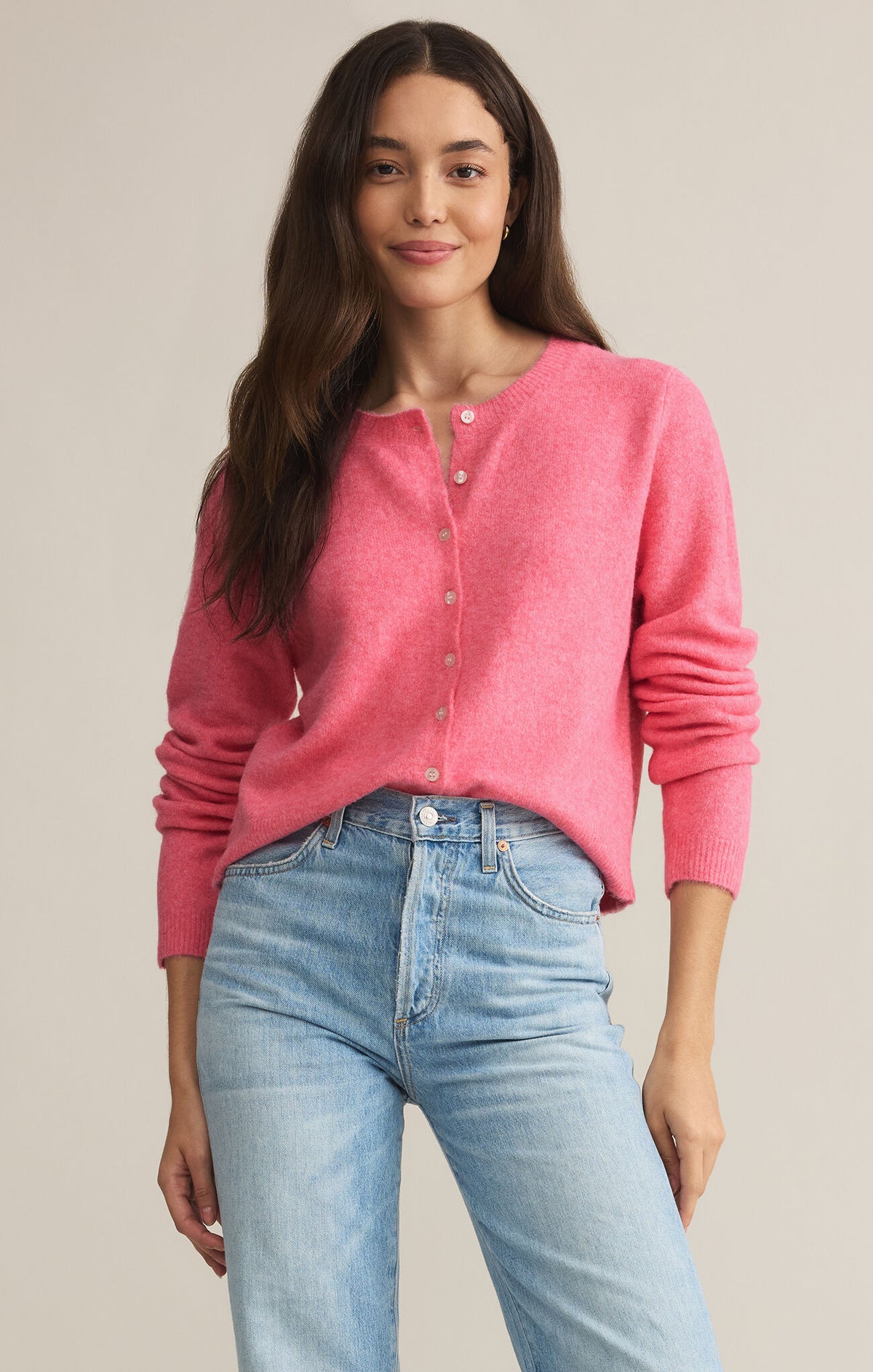 Z SUPPLY Medina Cardigan in disco pink-front