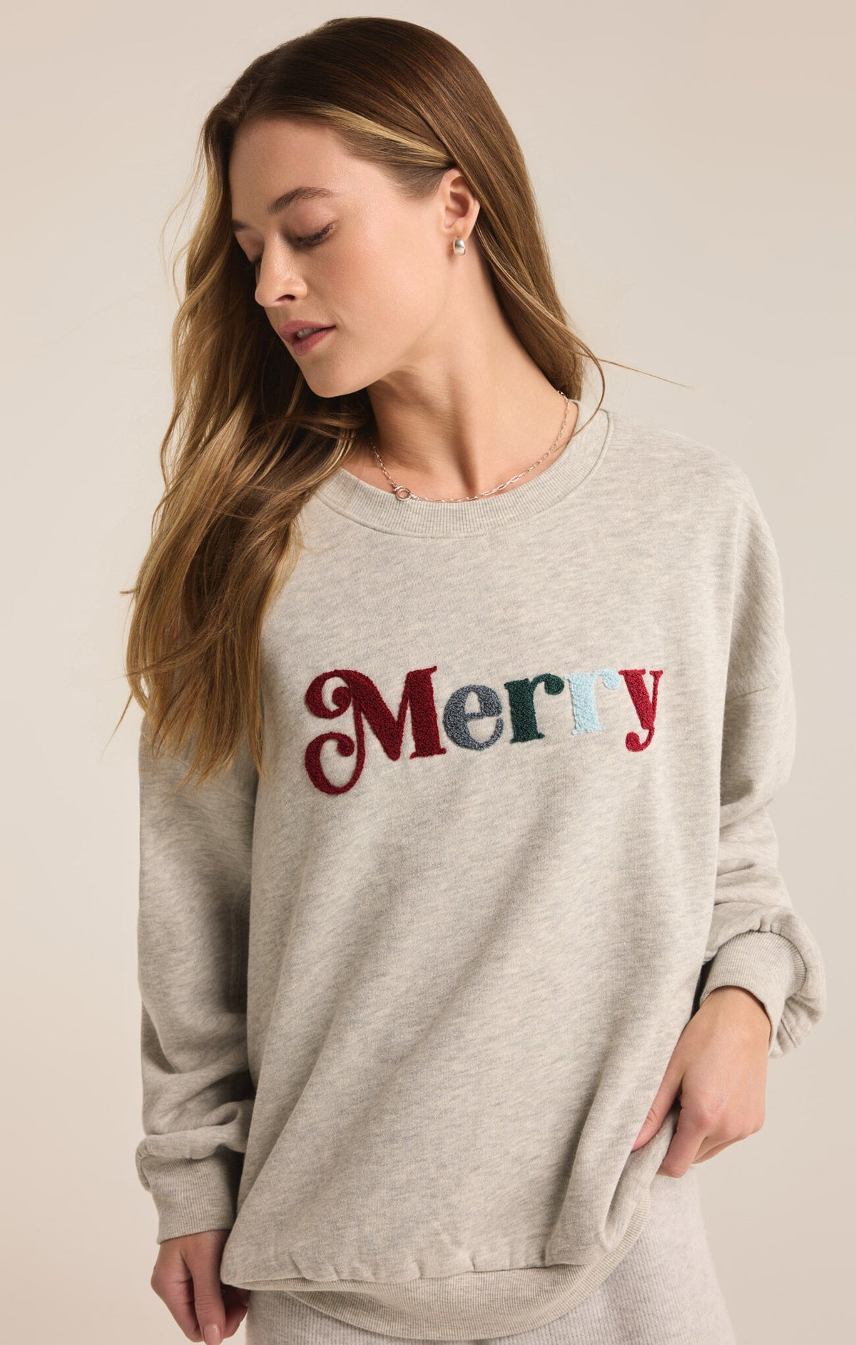 Z SUPPLY Merry Fleece Sweatshirt in light heather grey-front