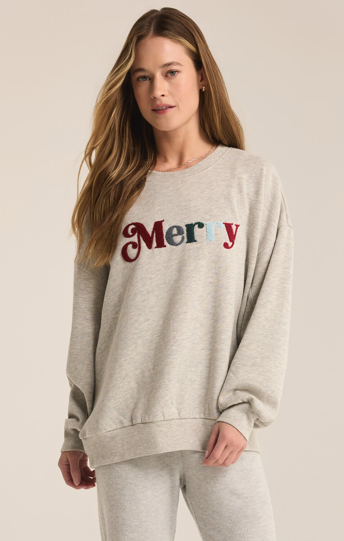 Z SUPPLY Merry Fleece Sweatshirt in light heather grey-front