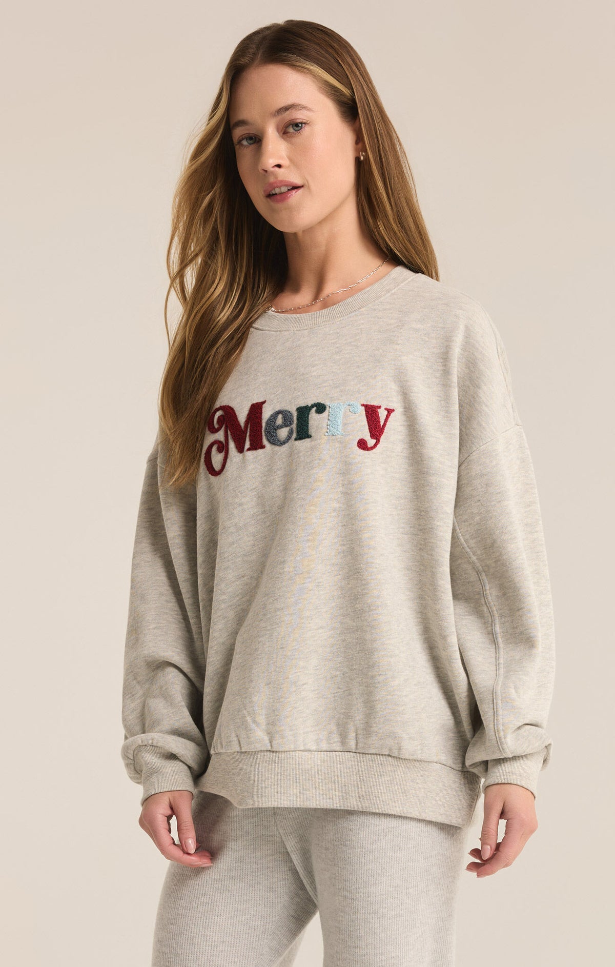 Z SUPPLY Merry Fleece Sweatshirt in light heather grey-front