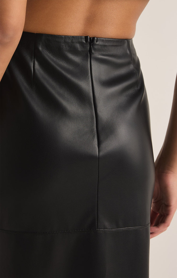 Z SUPPLY Metropolitan Faux Leather Midi Skirt in black-back detail