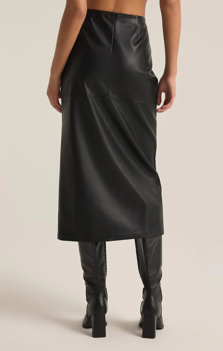 Z SUPPLY Metropolitan Faux Leather Midi Skirt in black-back