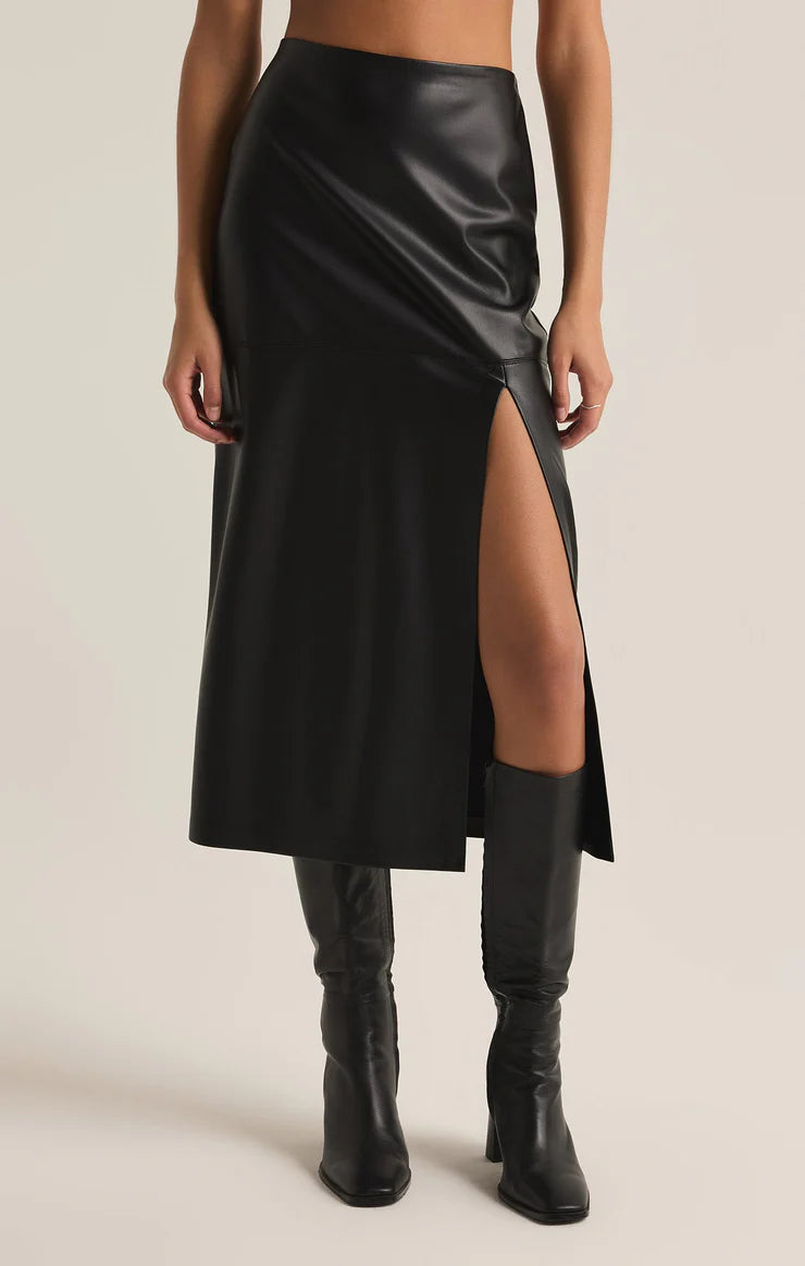 Z SUPPLY Metropolitan Faux Leather Midi Skirt in black-front