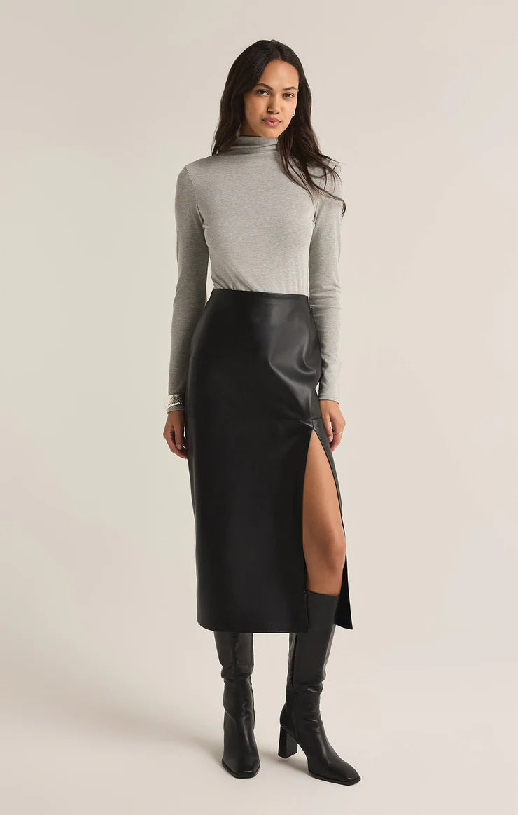 Z SUPPLY Metropolitan Faux Leather Midi Skirt in black-front