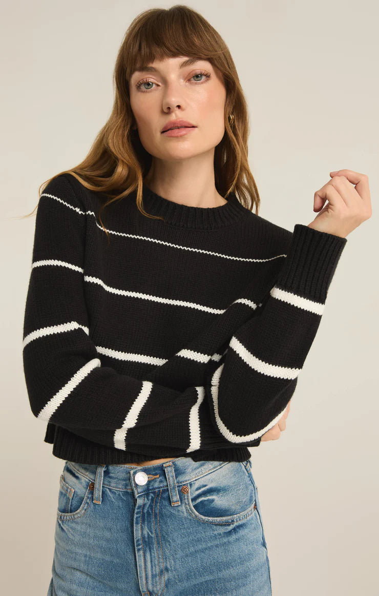 Z SUPPLY Milan Stripe Sweater in black-front