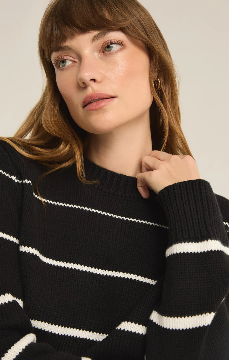 Z SUPPLY Milan Stripe Sweater in black-front