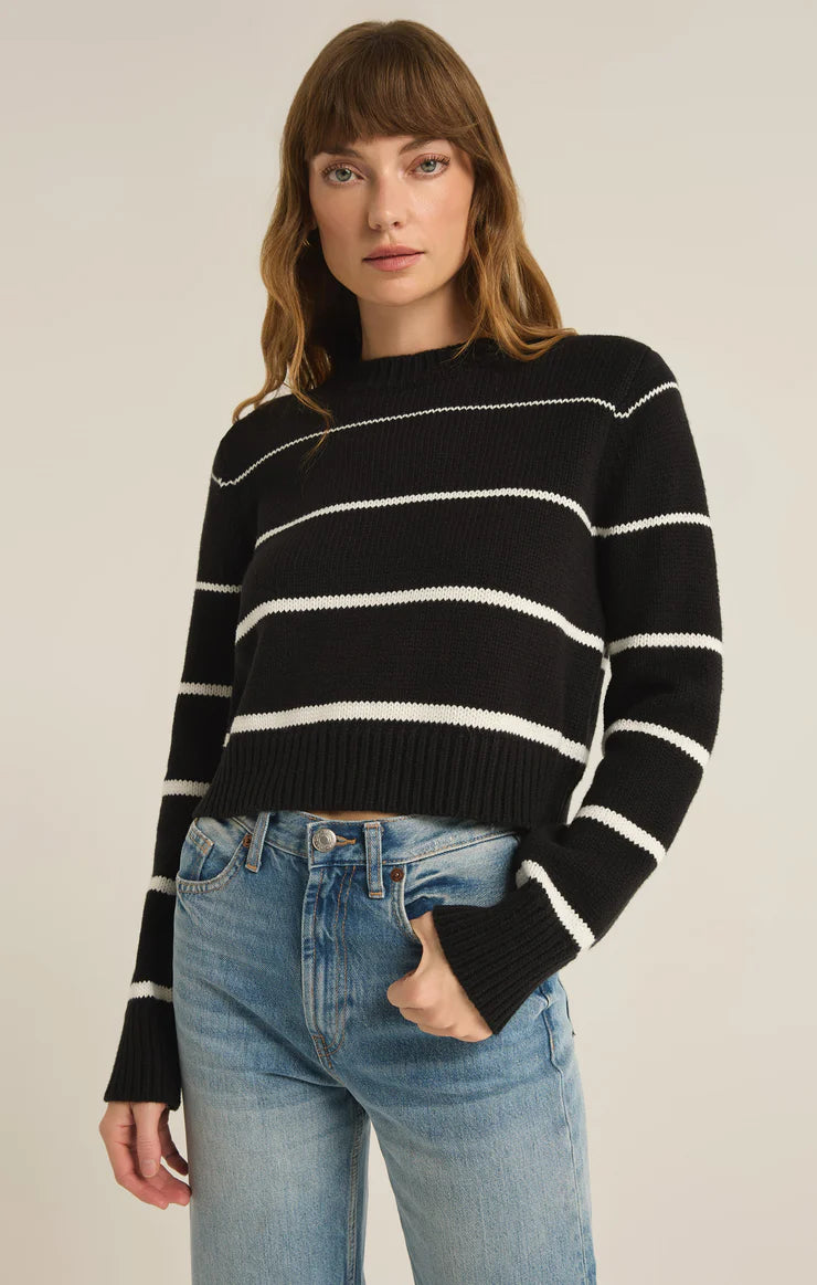 Z SUPPLY Milan Stripe Sweater in black-front