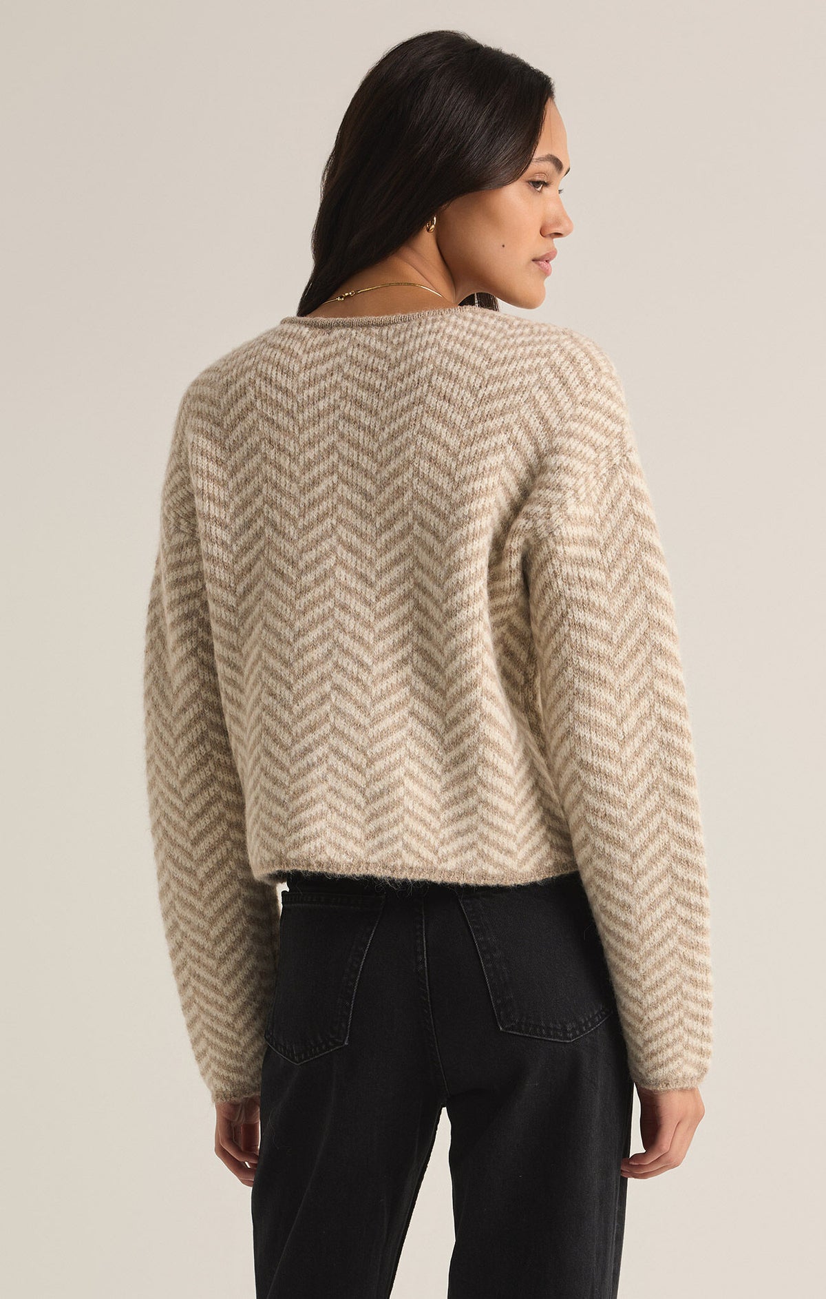 Z SUPPLY Naomi Herringbone Cardigan in sea salt-back