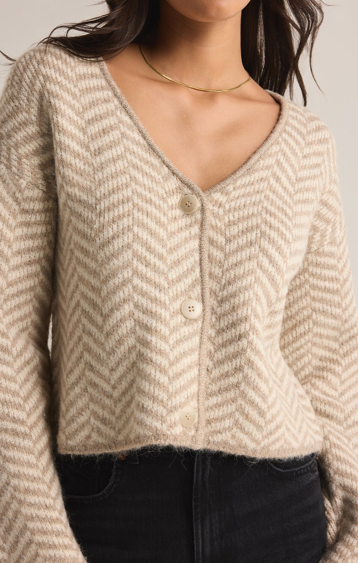 Z SUPPLY Naomi Herringbone Cardigan in sea salt-front