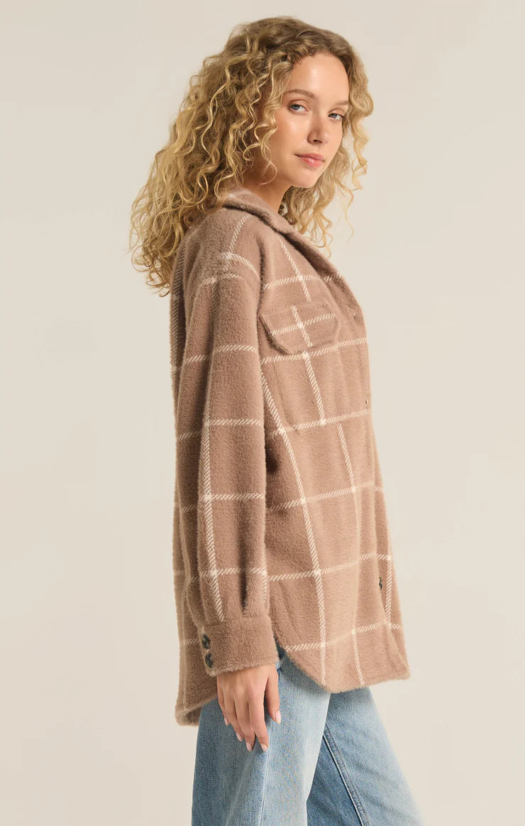 Z SUPPLY Plaid Tucker Shirt Jacket in Heather Taupe