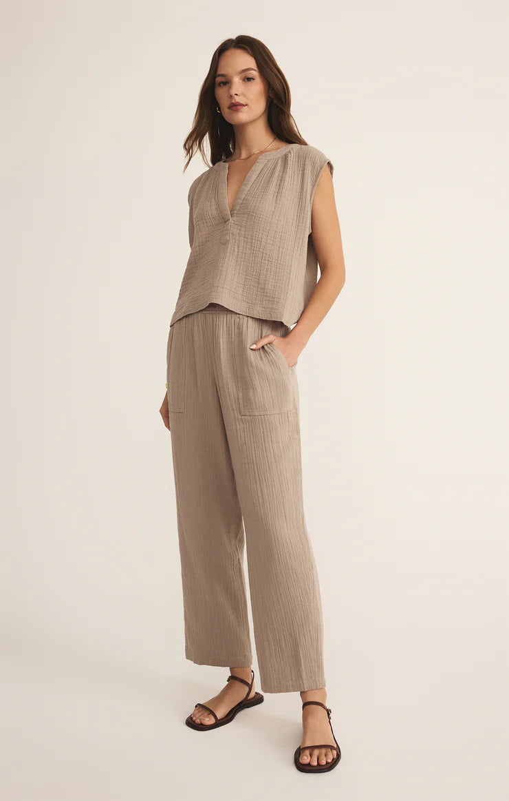 Z SUPPLY Plaza Airy Gauze Ankle Pant Iced Coffee