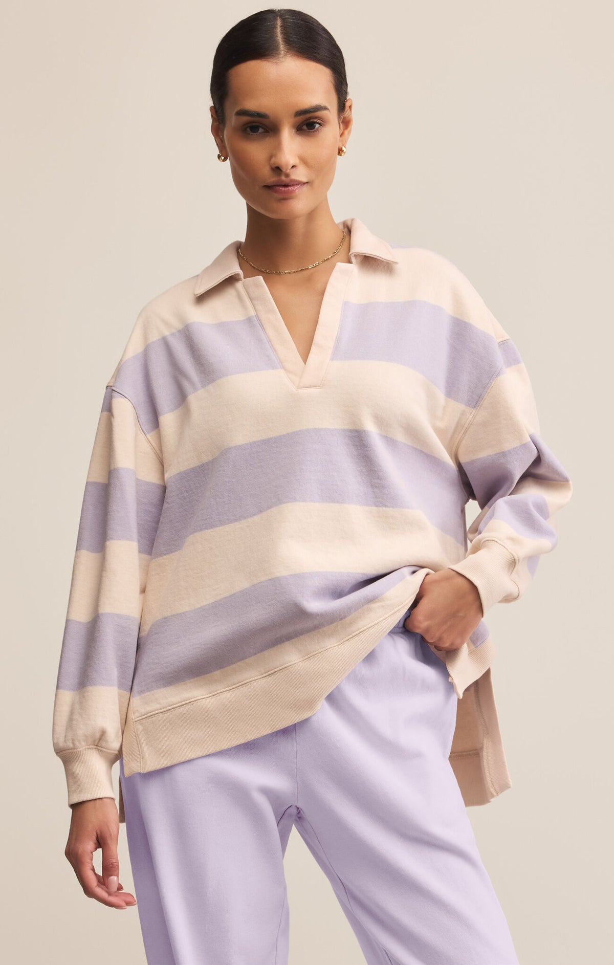 Z SUPPLY Rugby Brushed Fleece Henley in lavender ice
