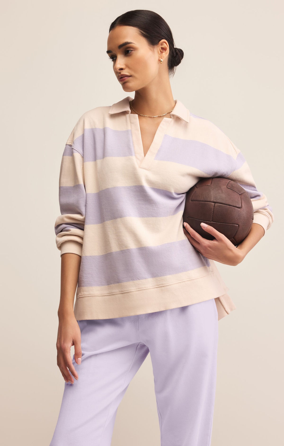 Z SUPPLY Rugby Brushed Fleece Henley in lavender ice