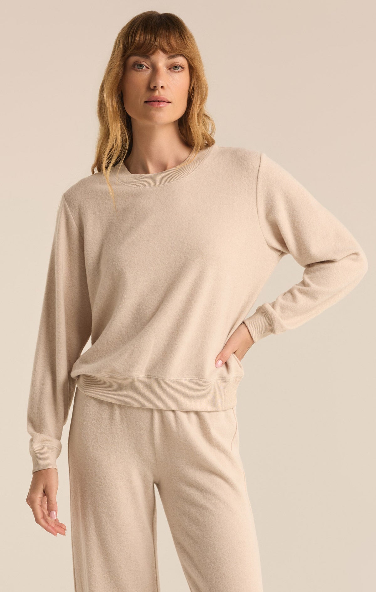 Z SUPPLY russel cozy pullover in light  oatmeal heather-front