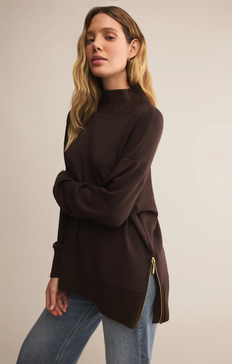 Z SUPPLY Sable Luxe Mock Neck Top chocolate cherry 