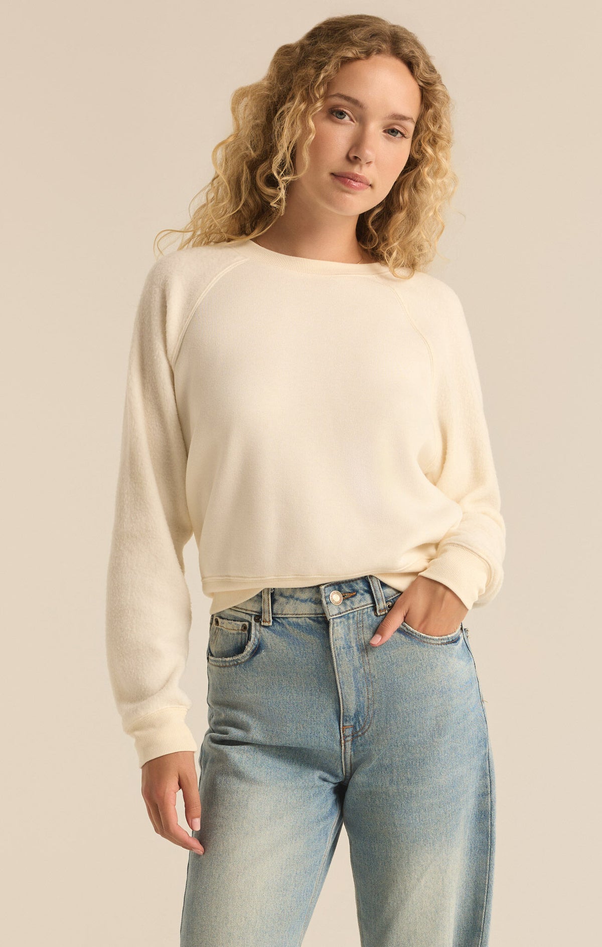 Z SUPPLY Saldana Reverse Fleece Top in sea salt-front