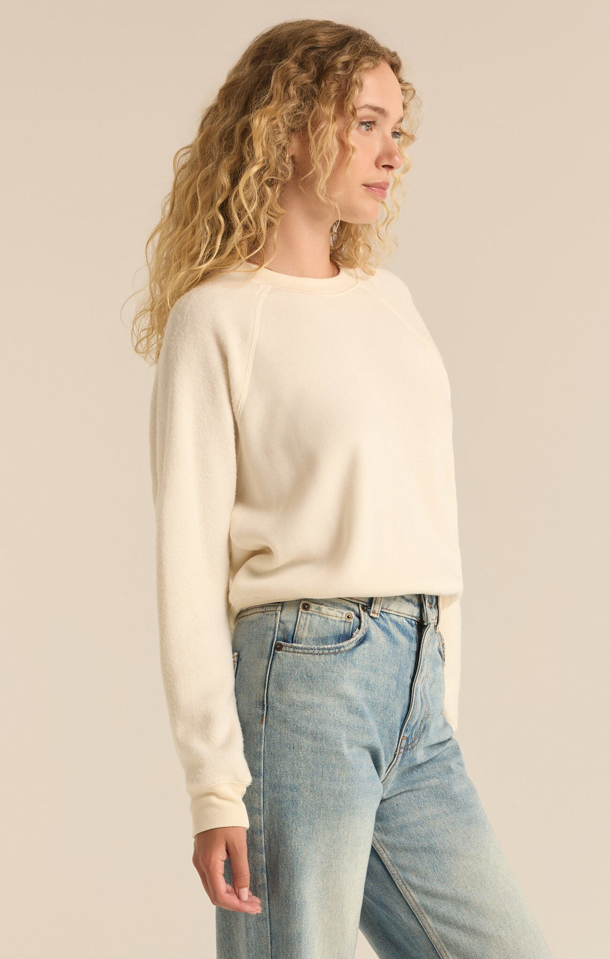 Z SUPPLY Saldana Reverse Fleece Top in sea salt-side