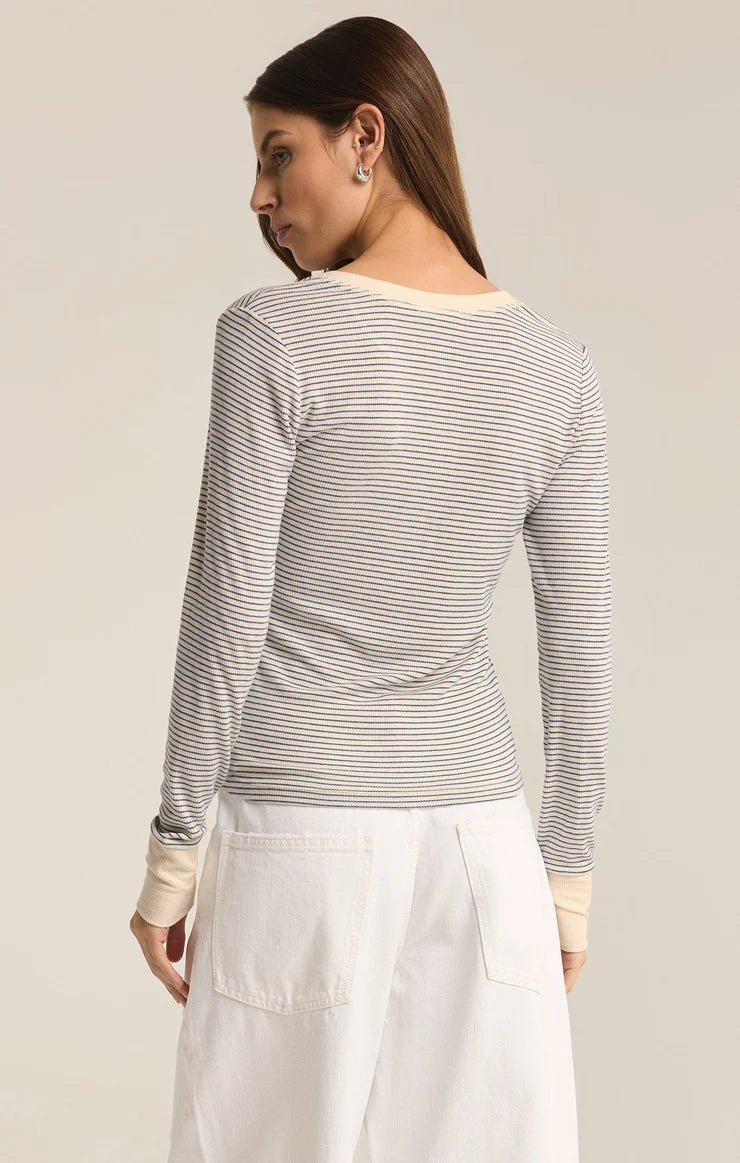 Z SUPPLY Scarlett Stripe Rib Henley in sea salt-back