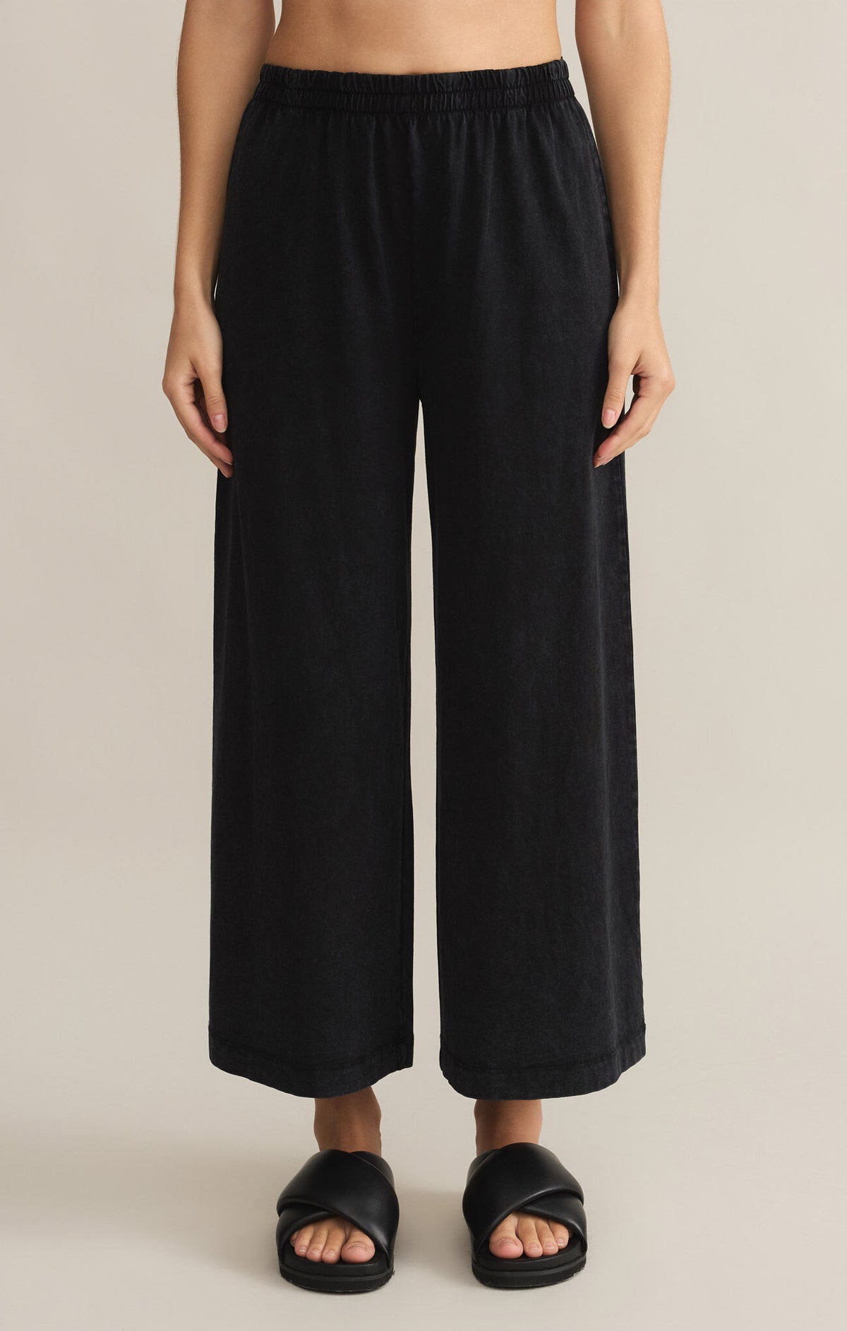 z supply scout jersey flare pant in black-front