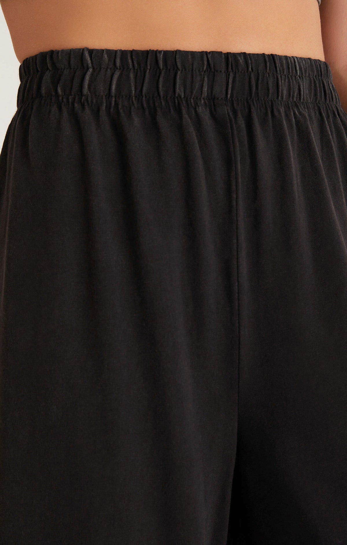 z supply scout jersey flare pant in black-front detail