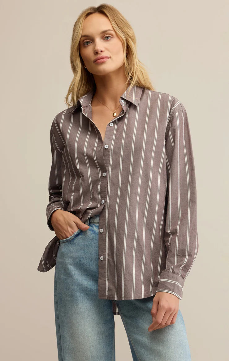 Z SUPPLY Seaport Striped Poplin Shirt in sandalwood