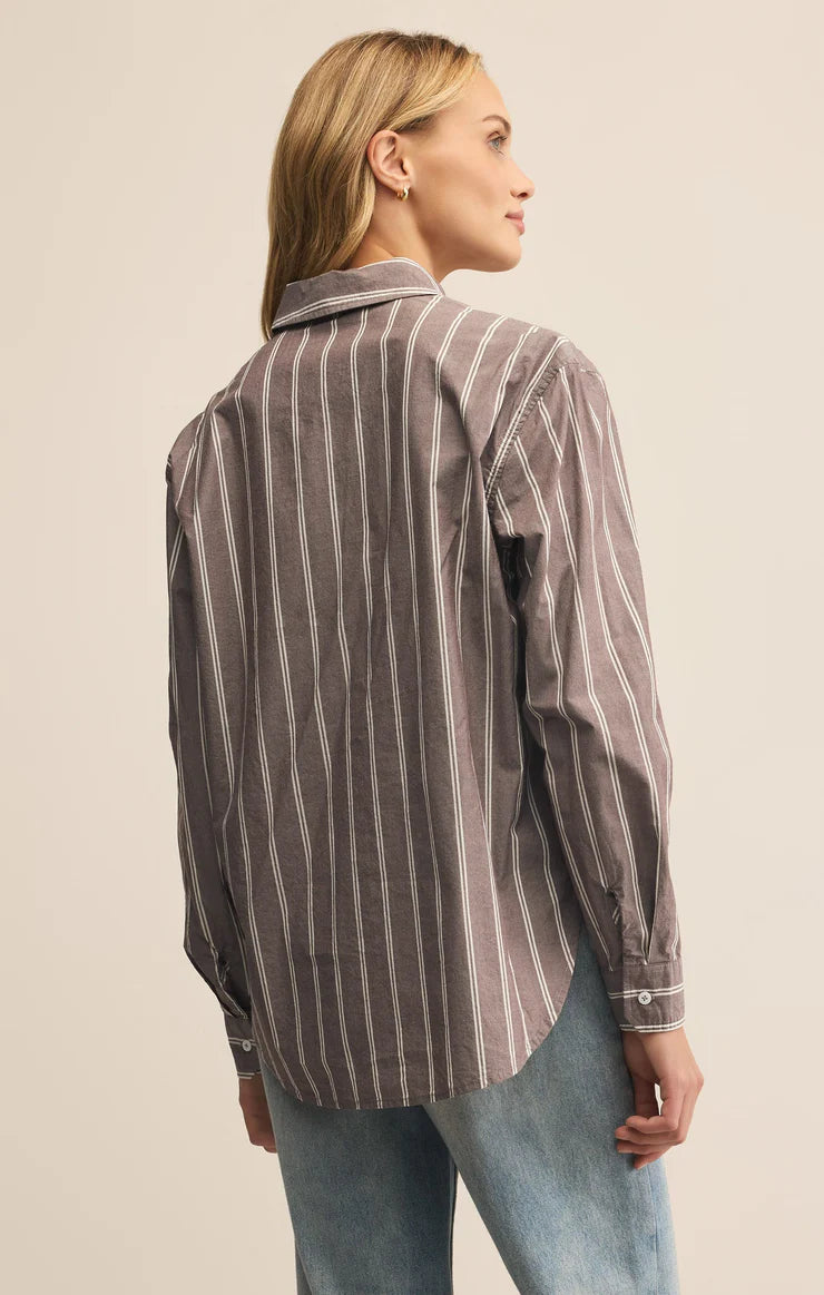 Z SUPPLY Seaport Striped Poplin Shirt in sandalwood