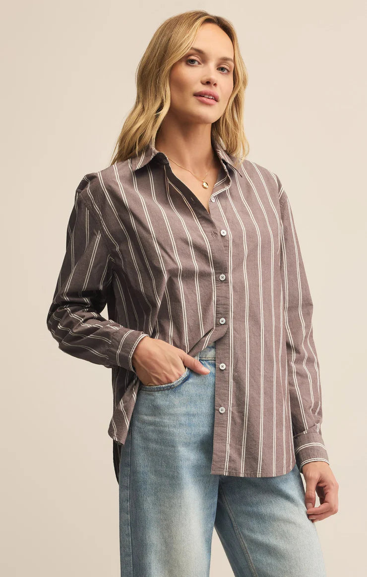 Z SUPPLY Seaport Striped Poplin Shirt in sandalwood