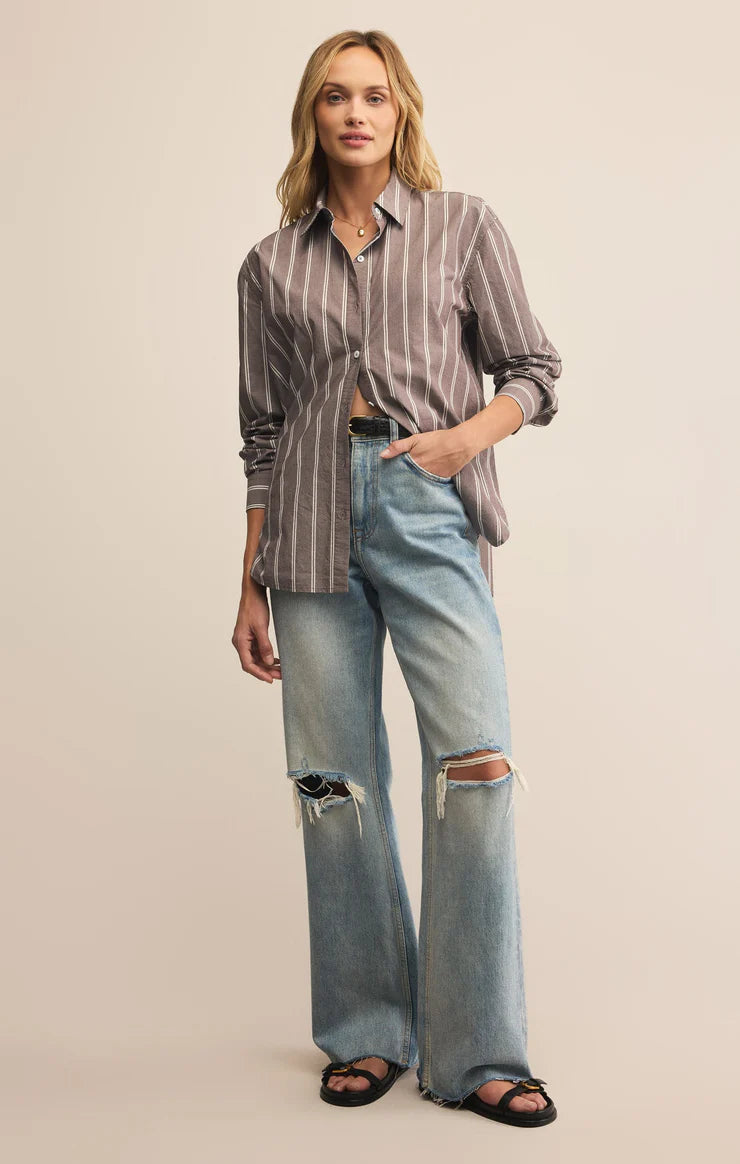 Z SUPPLY Seaport Striped Poplin Shirt in sandalwood