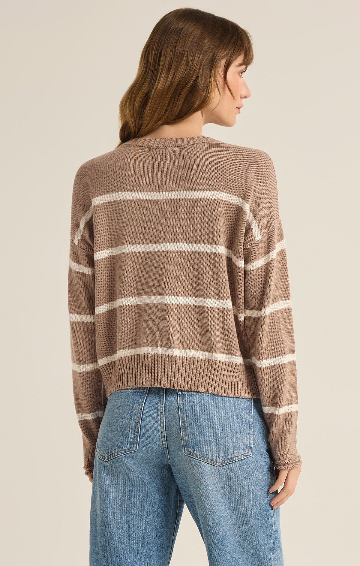 z supply sienna stripe sweater in latte-back