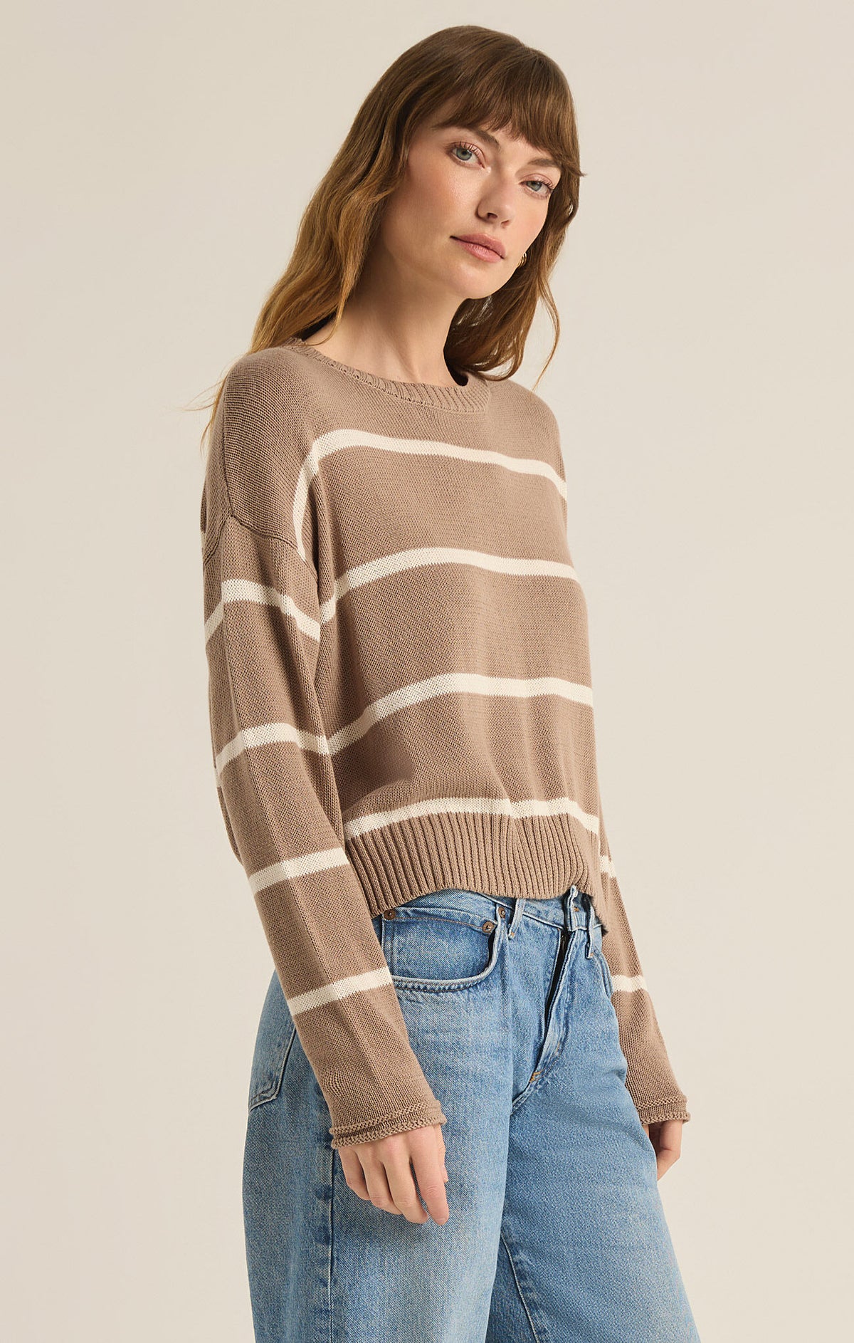 z supply sienna stripe sweater in latte-side