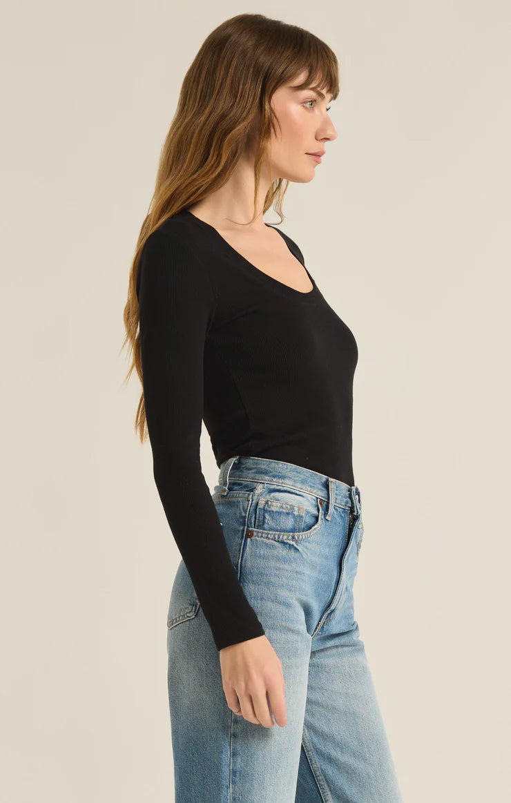 z supply sirena rib long sleeve tee in black-side