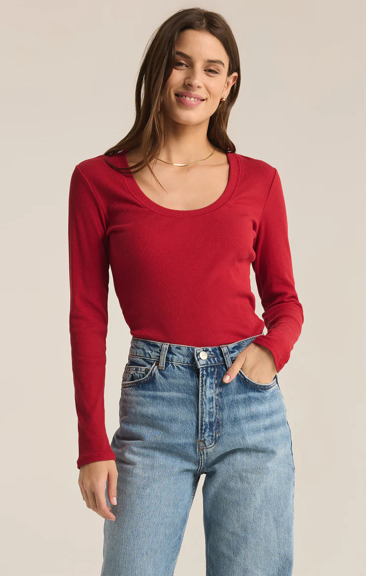 Z SUPPLY Sirena Rib Long Sleeve Tee Haute Red