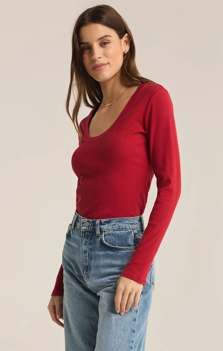 Z SUPPLY Sirena Rib Long Sleeve Tee Haute Red