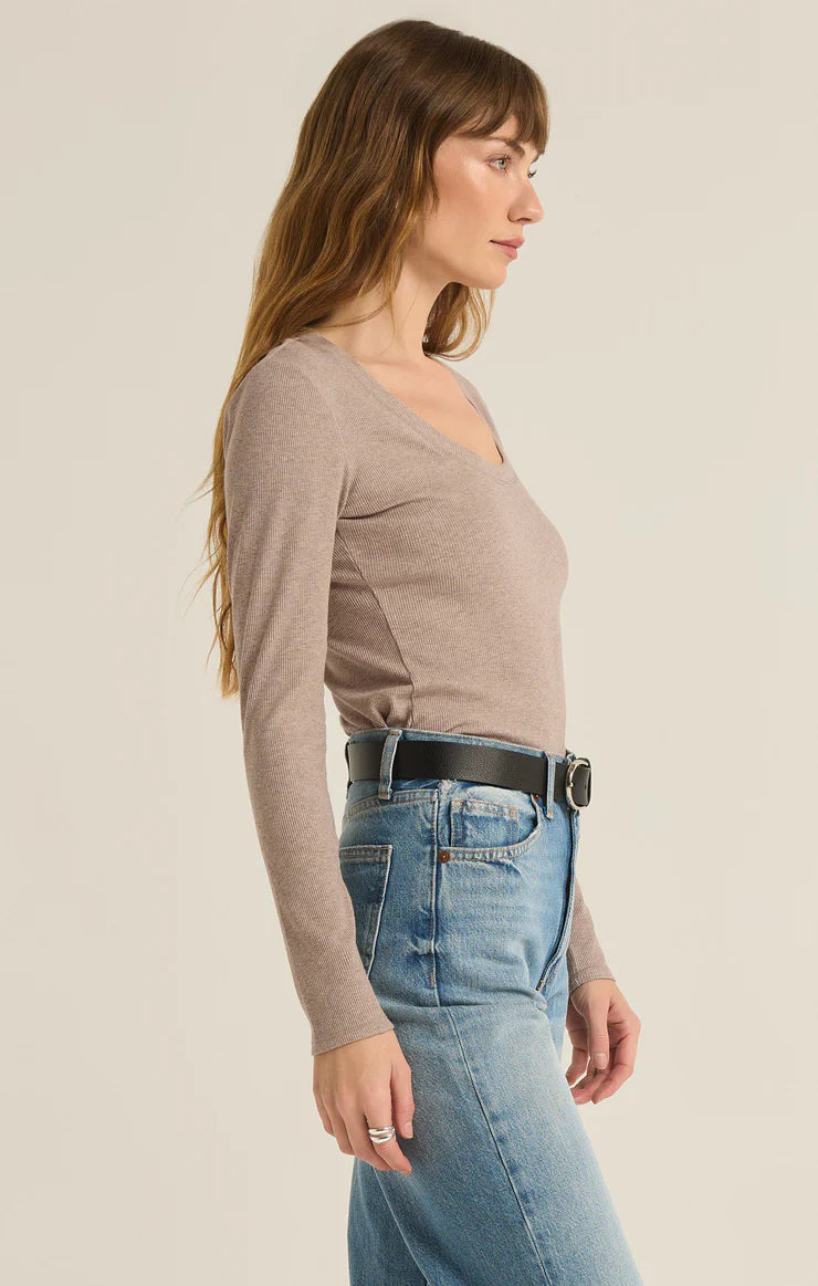 z supply sirena rib long sleeve tee in heather taupe-side