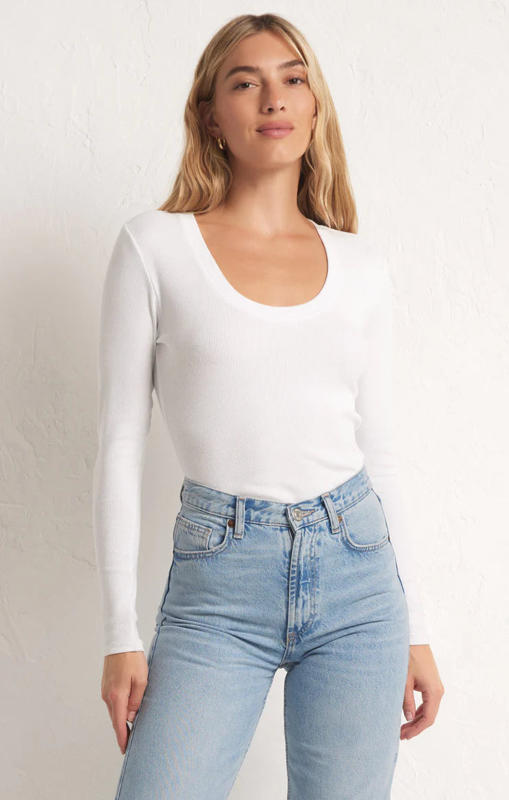 z supply sirena rib long sleeve tee in white-front