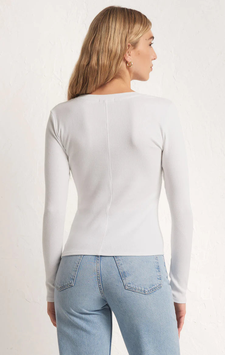 z supply sirena rib long sleeve tee in white-back