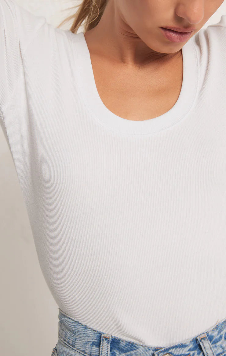 z supply sirena rib long sleeve tee in white-front detail