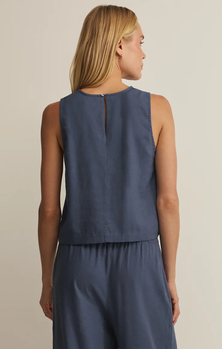 Z SUPPLY Sloane Linen Cropped Tank  vintage indigo