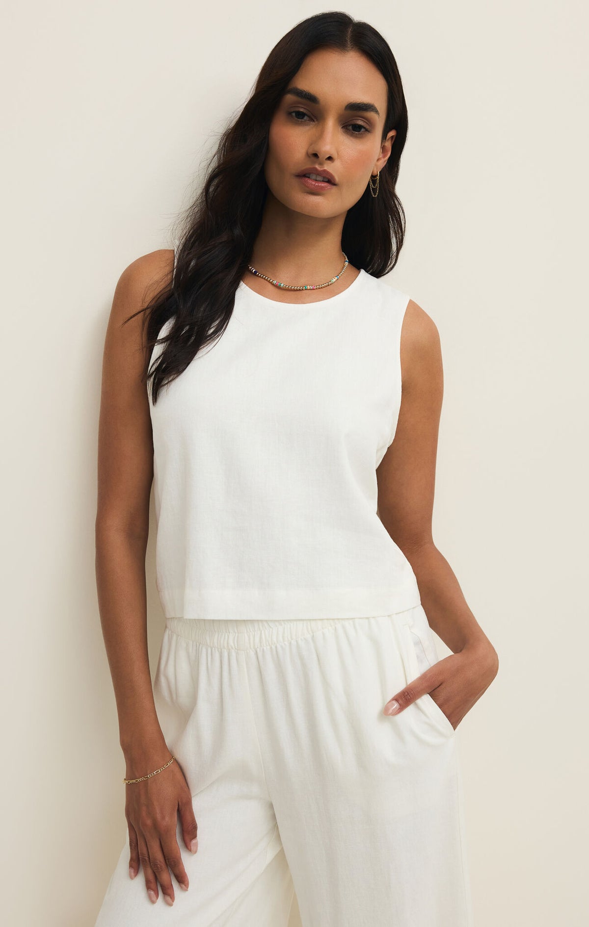 Z SUPPLY Sloane Linen Cropped Tank  white 