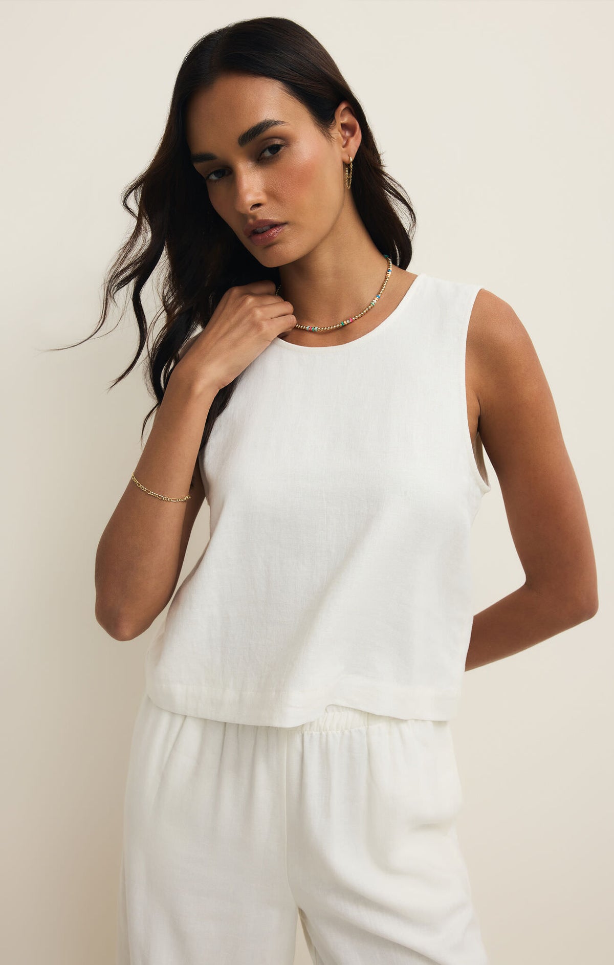 Z SUPPLY Sloane Linen Cropped Tank  white 