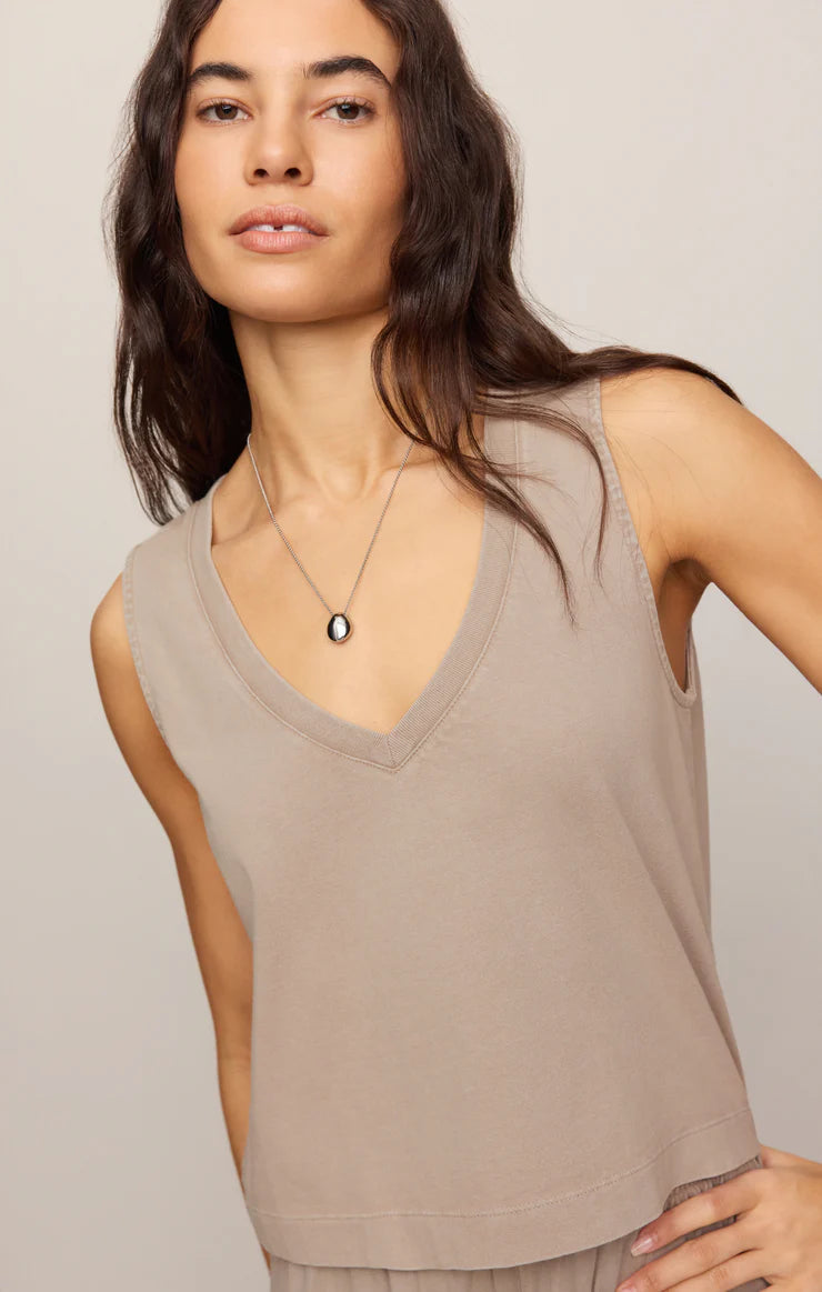 Z SUPPLY Sloane V-Neck Cotton Jersey Tank stone gray