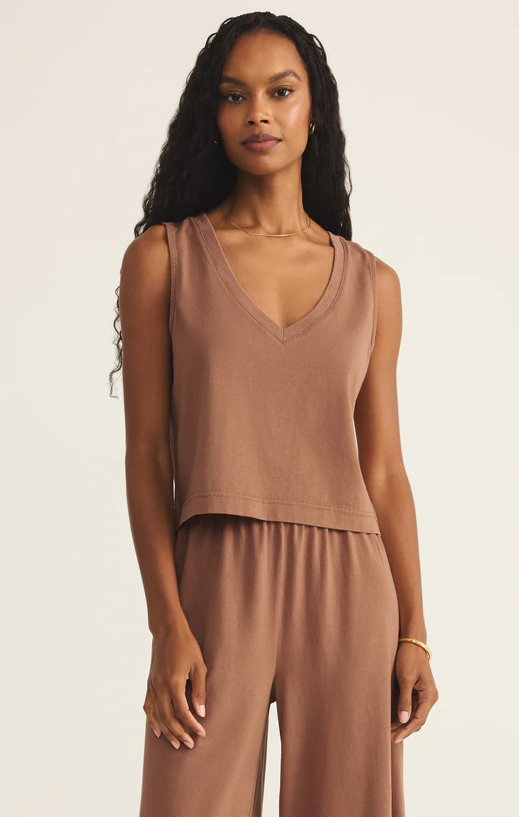 Z SUPPLY Sloane V-Neck Top in teakwood