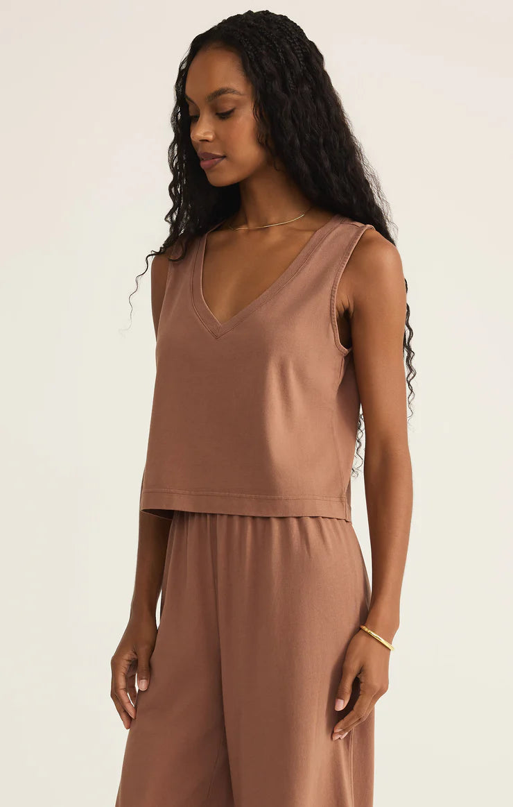 Z SUPPLY Sloane V-Neck Top in teakwood