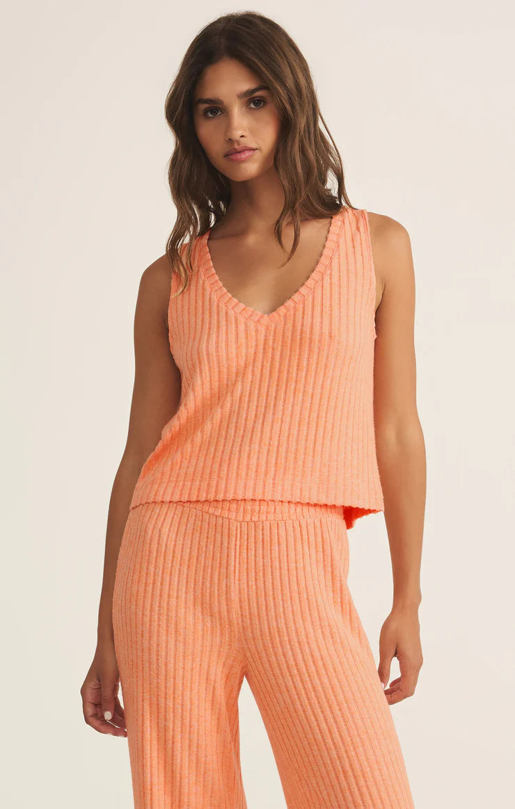 Z SUPPLY Sloane V-Neck Silky Rib Tank in malibu orange
