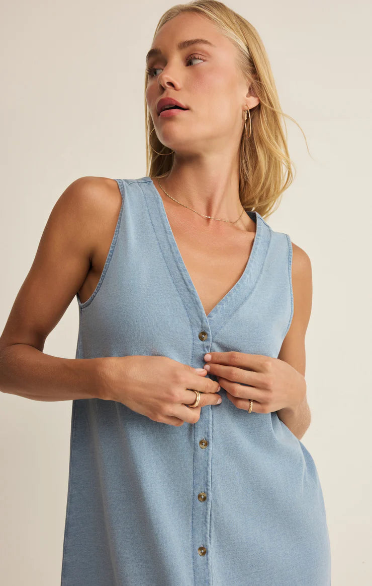Z SUPPLY Solace Jersey Denim Mini Dress ocean  air indigo 