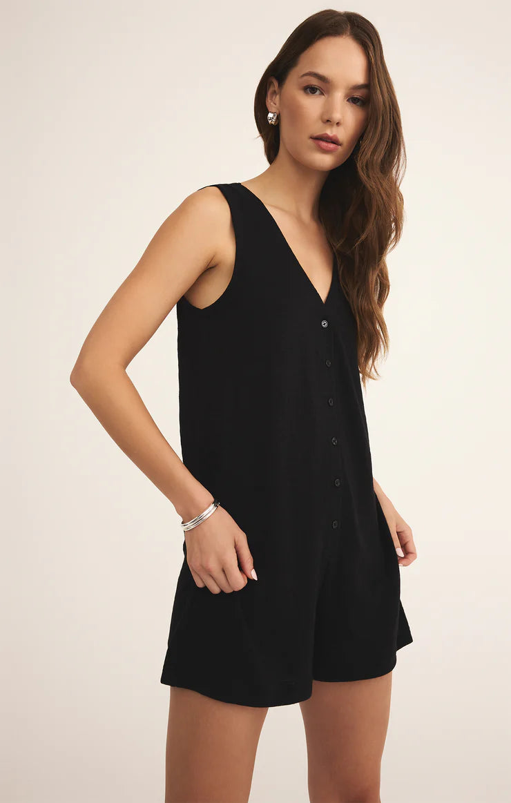 Z SUPPLY Solace Textured Slub Romper in black 