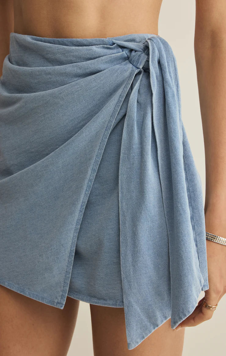 Z SUPPLY Sora Jersey Denim Mini Skirt ocean air indigo